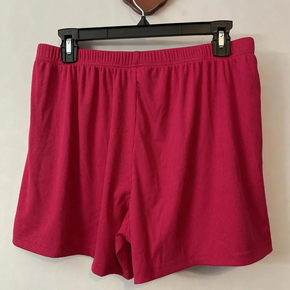 Womens Large Pink Ribbed Shirt & Shorts Comfy Pull-On Stretchy Lounge Set! A893 - Picture 8 of 10